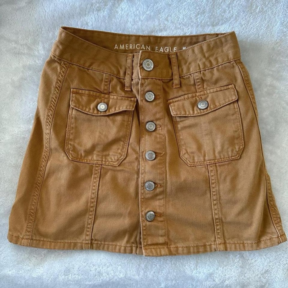 American Eagle‎ Women's Tan Hi-Rise Button Up Skirt Size 00